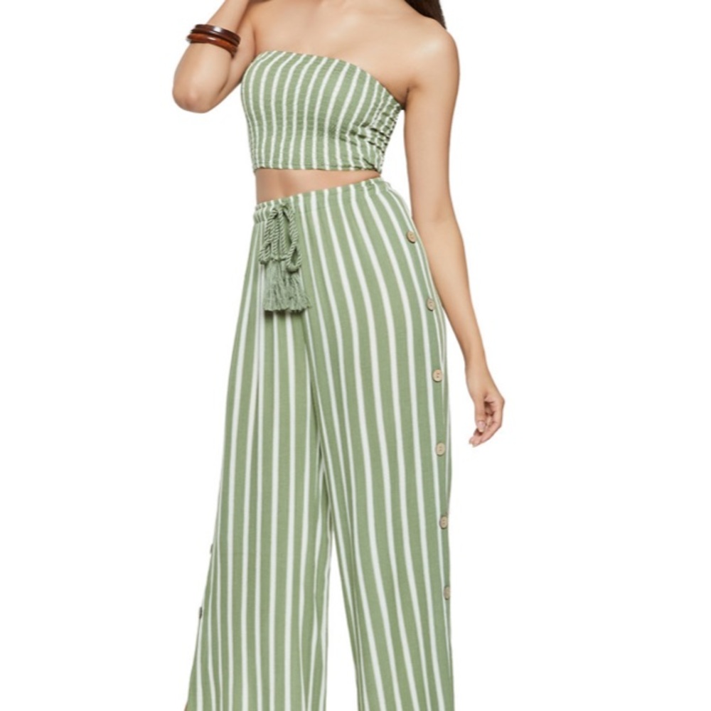Striped Olive Two Piece Set